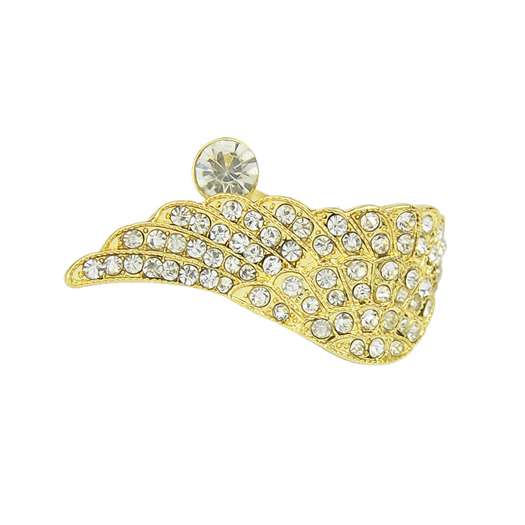 Rhinestone Decor Gold Wing Finger Ring Women Luxurious Band Textured Jewellery