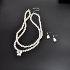Imitation Pearl Double layered Necklace Water Drop Earrings Banquet Wedding Jewellery set