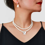 Imitation Pearl Double layered Necklace Water Drop Earrings Banquet Wedding Jewellery set