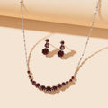 Burgundy Rhinestone Necklace and Winered Earrings Jewelry Set