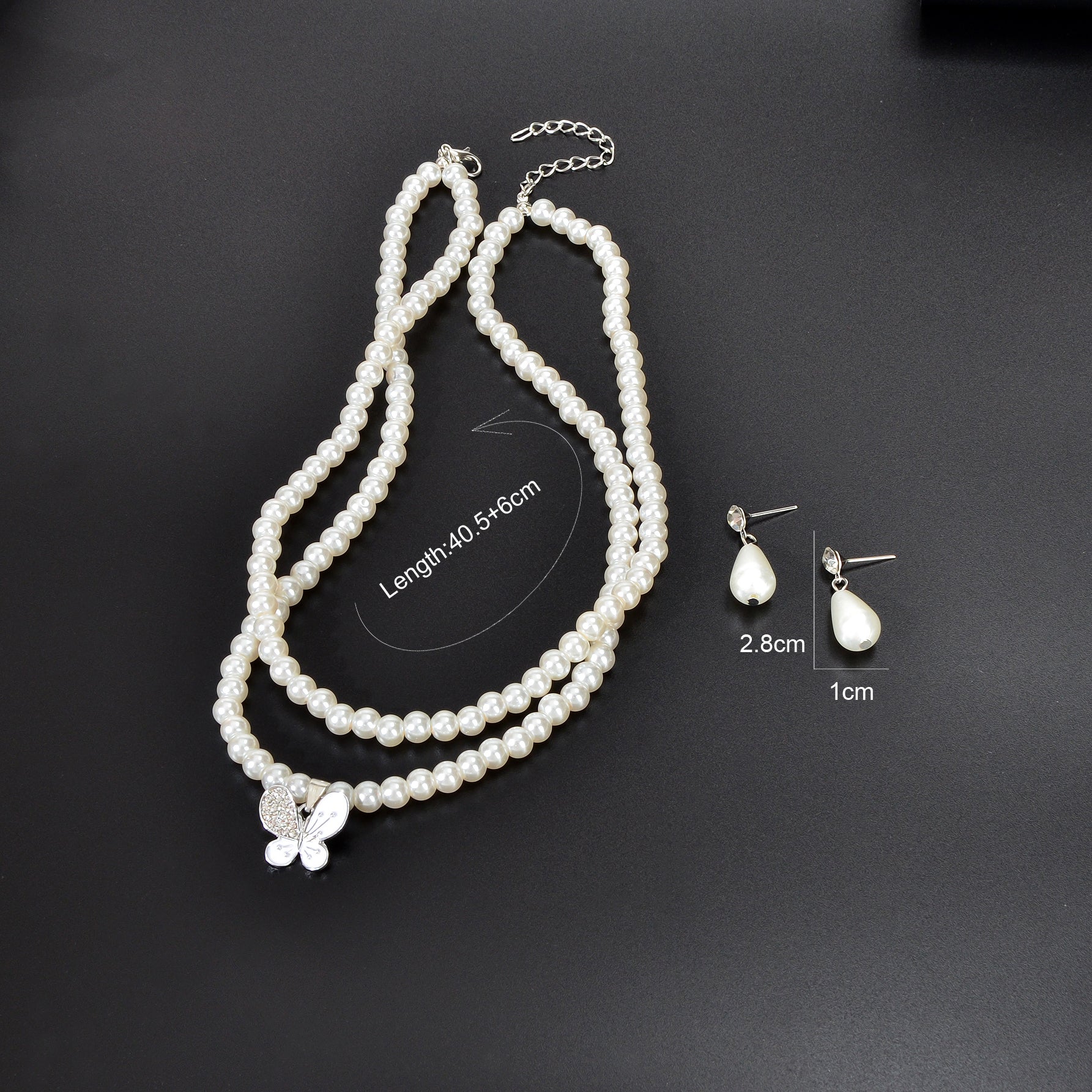 Imitation Pearl Double layered Necklace Water Drop Earrings Banquet Wedding Jewellery set