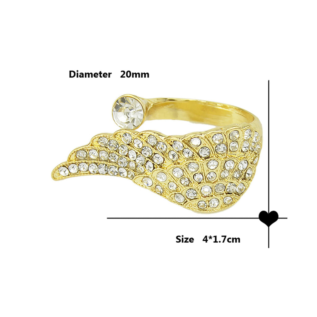 Rhinestone Decor Gold Wing Finger Ring Women Luxurious Band Textured Jewellery