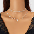 2 pcs Rhinestone Charm Layered Chain Necklace Personalized Choker