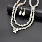 Imitation Pearl Double layered Necklace Water Drop Earrings Banquet Wedding Jewellery set