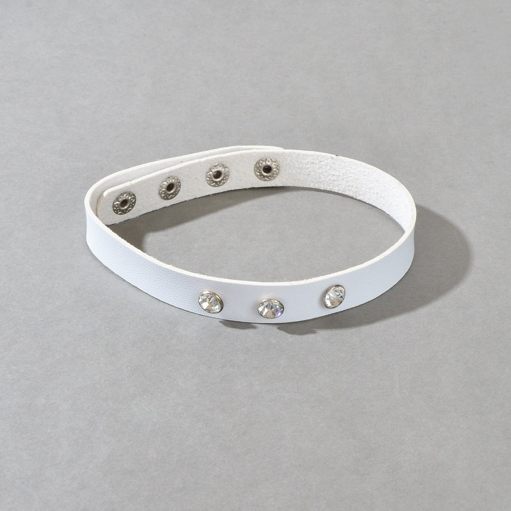 Punk Grunge Collar 90s Rhinestone White Pu Leather Short Choker Necklace