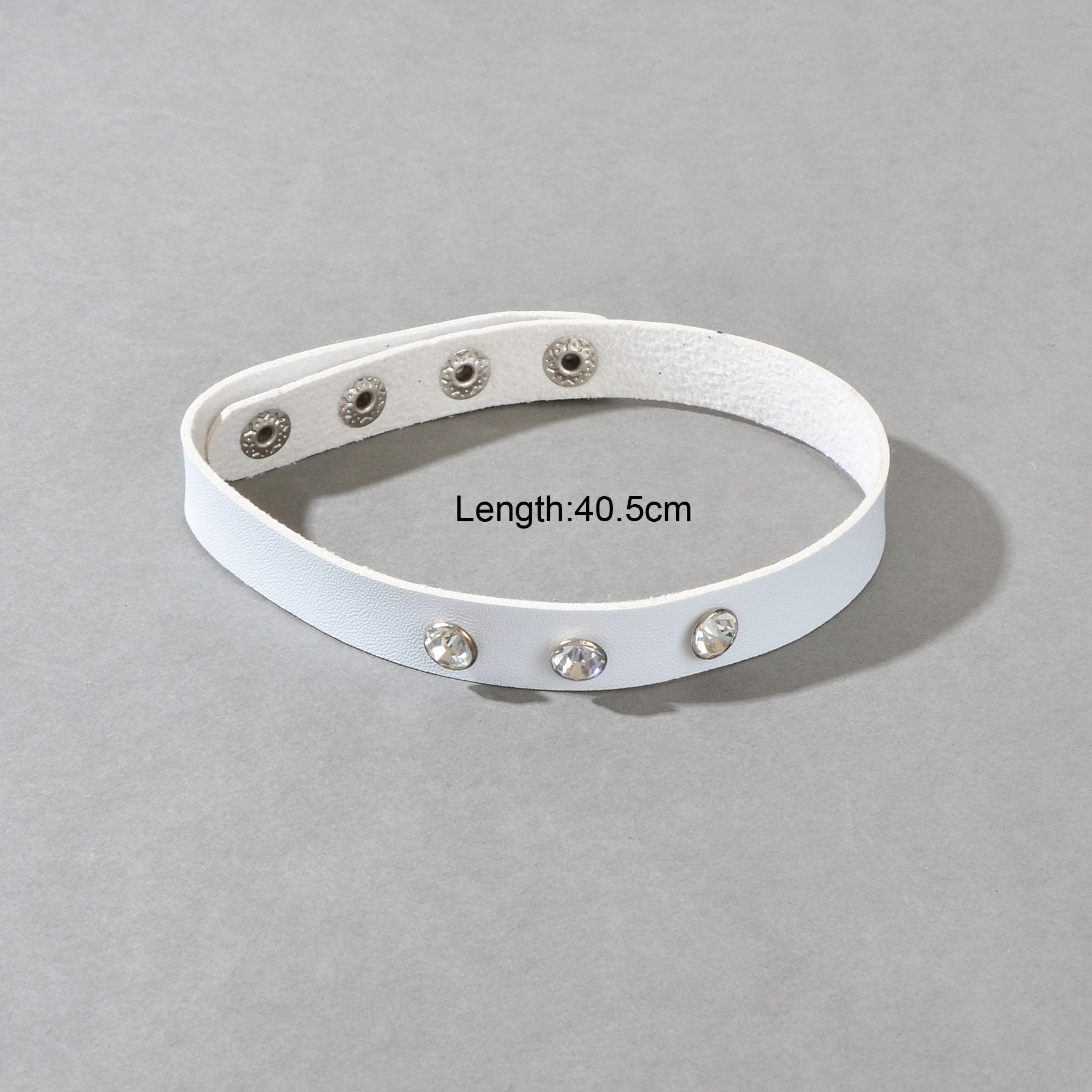 Punk Grunge Collar 90s Rhinestone White Pu Leather Short Choker Necklace