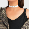 Punk Grunge Collar 90s Rhinestone White Pu Leather Short Choker Necklace