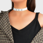 Punk Grunge Collar 90s Rhinestone White Pu Leather Short Choker Necklace