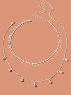 2 pcs Rhinestone Charm Layered Chain Necklace Personalized Choker