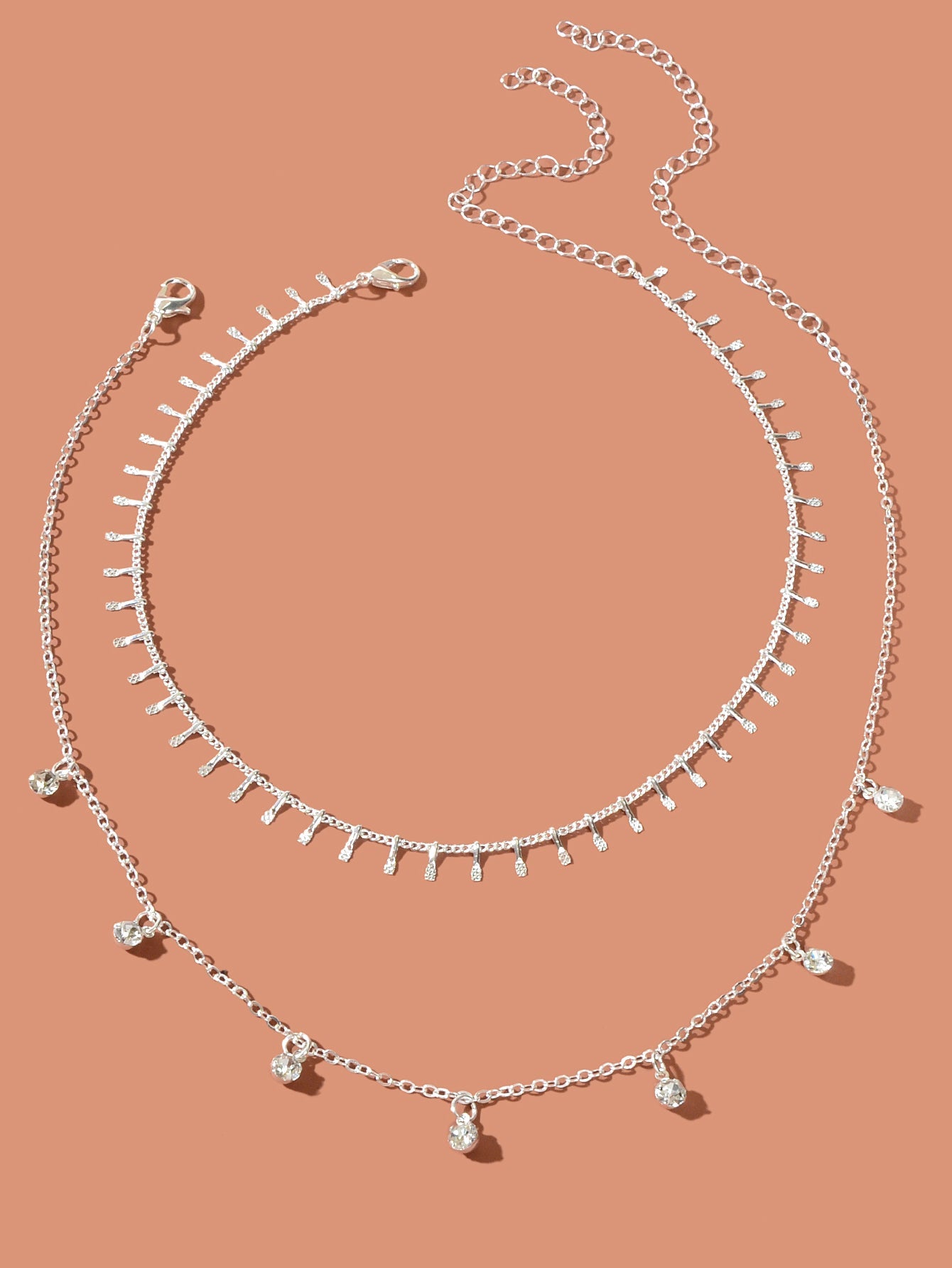 2 pcs Rhinestone Charm Layered Chain Necklace Personalized Choker