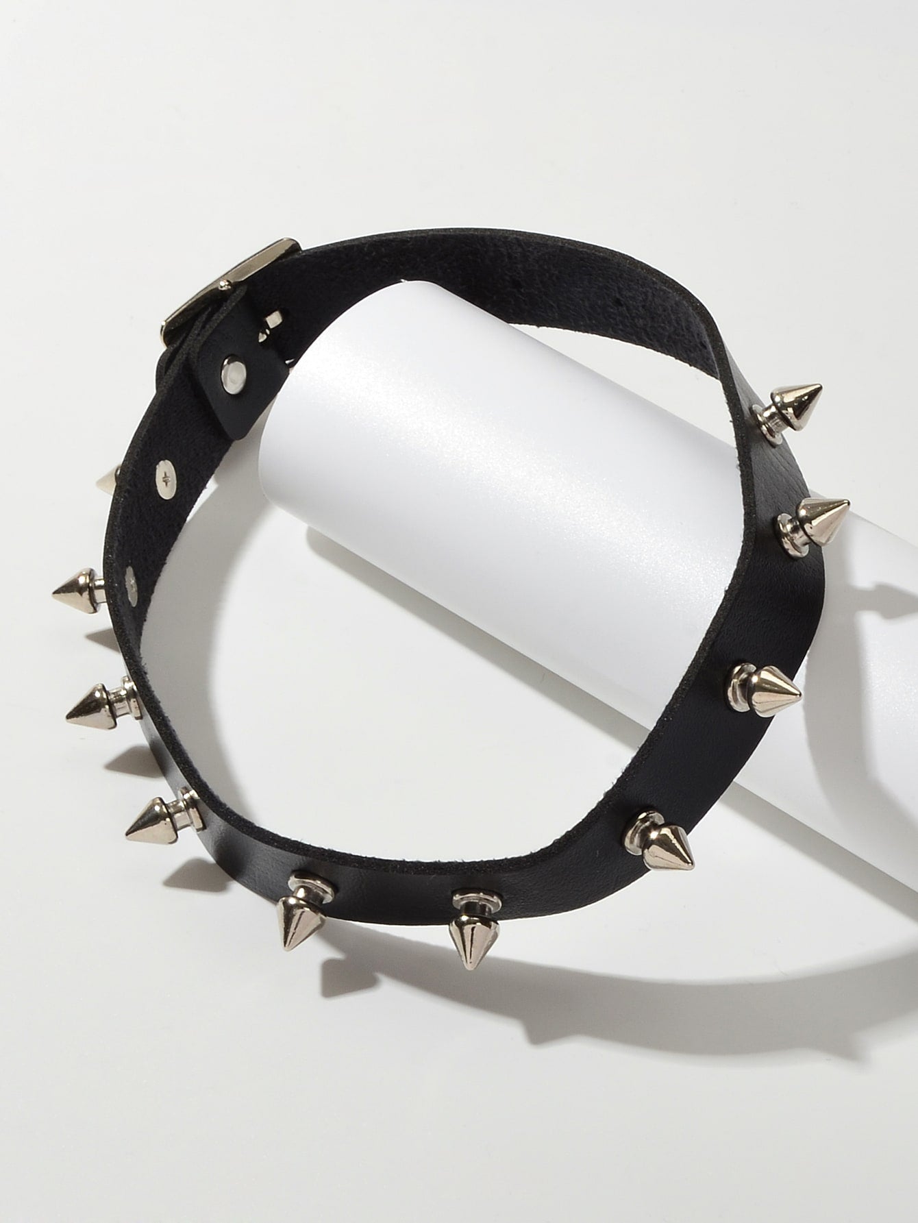 Have one to sell? Sell it yourself Punk Rock Spike Decor Black Pu Leather Belt Design Adjustable Choker Necklace