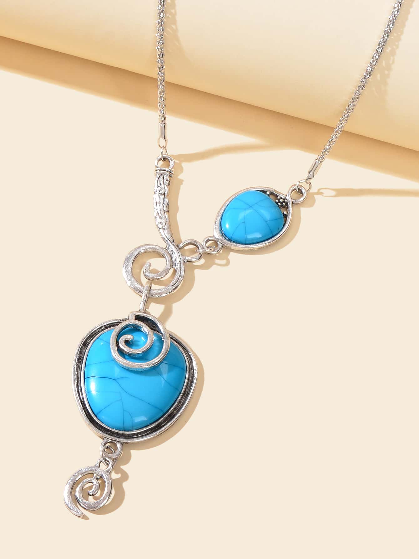 Turquoise Statement Pendant Necklace Antique Silver Jewelry