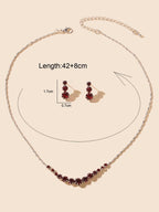 Burgundy Rhinestone Necklace and Winered Earrings Jewelry Set