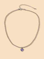 Party Decoration Popcorn Beads Silver Chain Purple Love Heart Charm Necklace