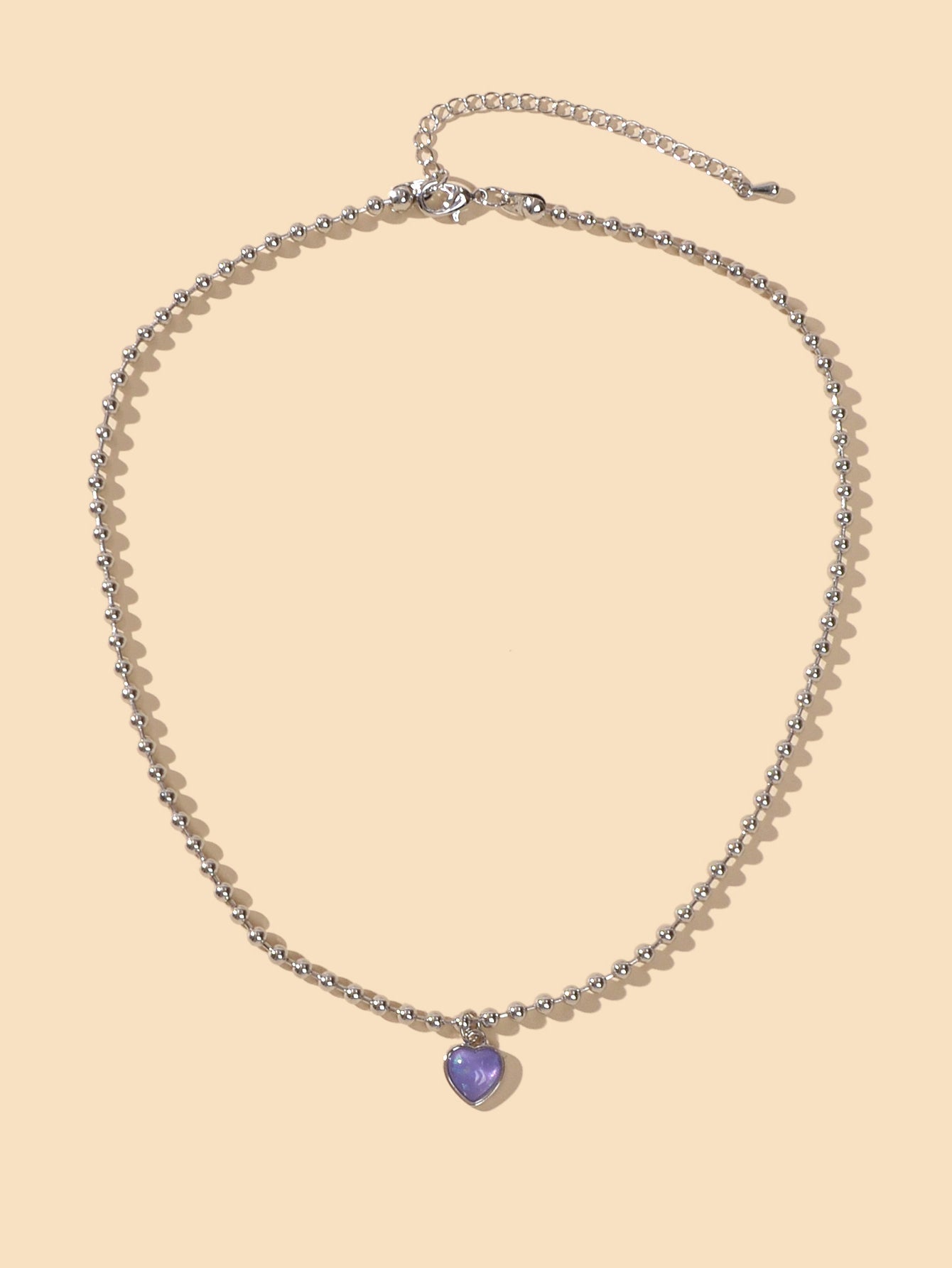Party Decoration Popcorn Beads Silver Chain Purple Love Heart Charm Necklace