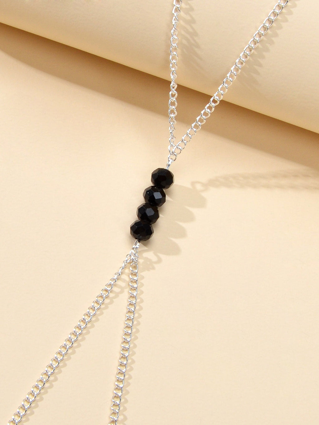 1pc Foot Beach Silver Chain Black Beads Anklet with Finger Ring Slave Bracelet