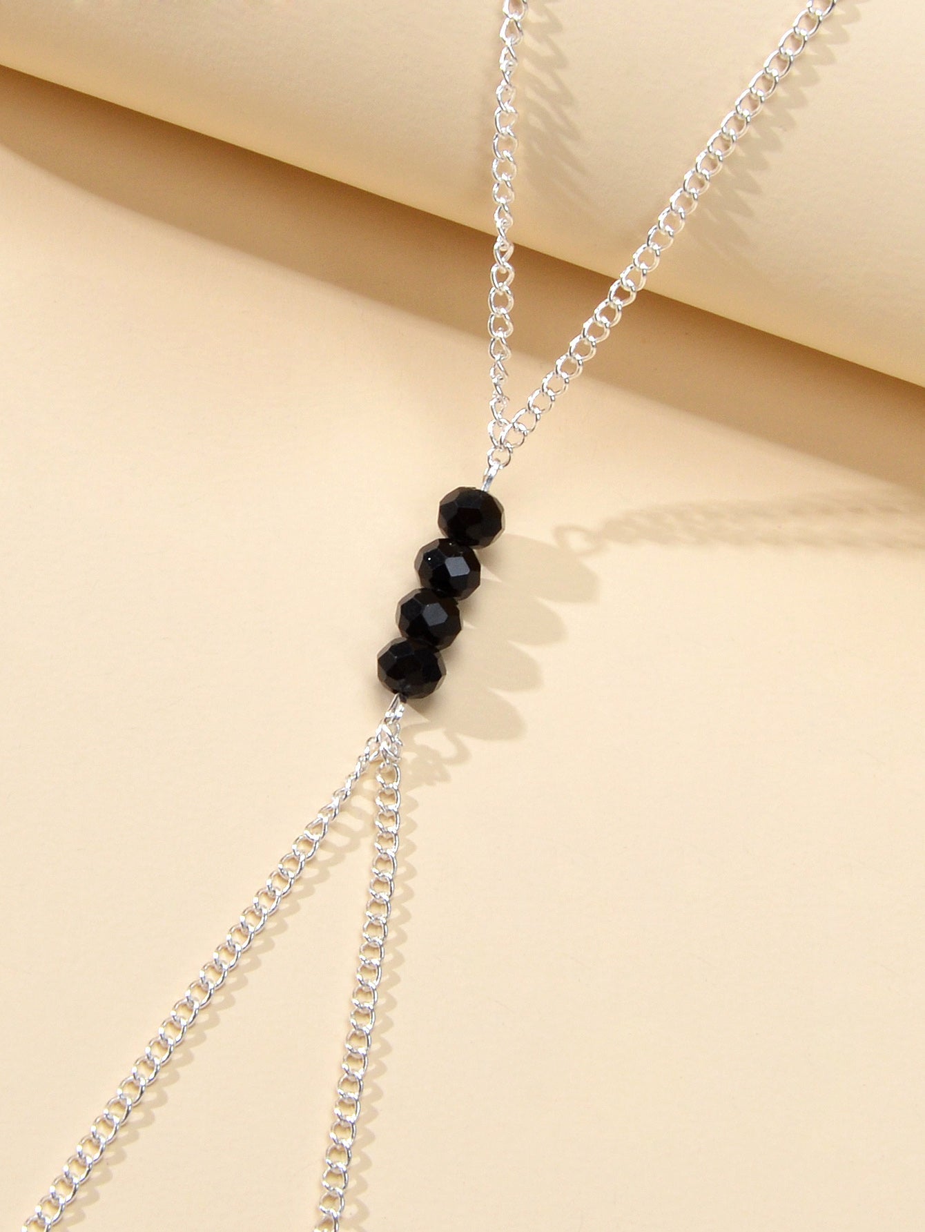 1pc Foot Beach Silver Chain Black Beads Anklet with Finger Ring Slave Bracelet