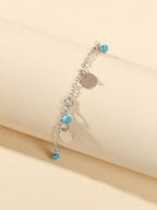 Silver Turquoise Disc Charm Anklet Adjustable Foot Bracelet