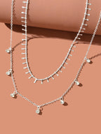 2 pcs Rhinestone Charm Layered Chain Necklace Personalized Choker