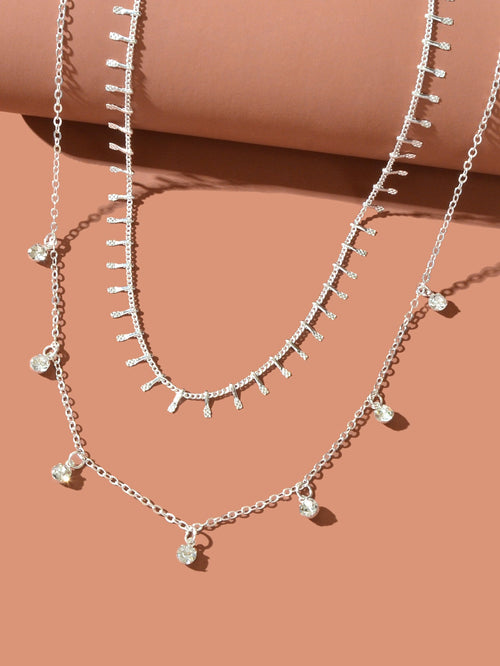 2 pcs Rhinestone Charm Layered Chain Necklace Personalized Choker