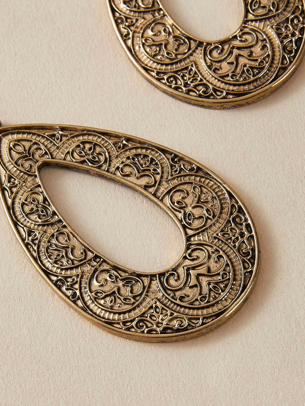 Tribal Ethnic Antique Gold Silver Carved Water Drop Big Earrings Boho Jewellery