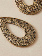 Tribal Ethnic Antique Gold Silver Carved Water Drop Big Earrings Boho Jewellery