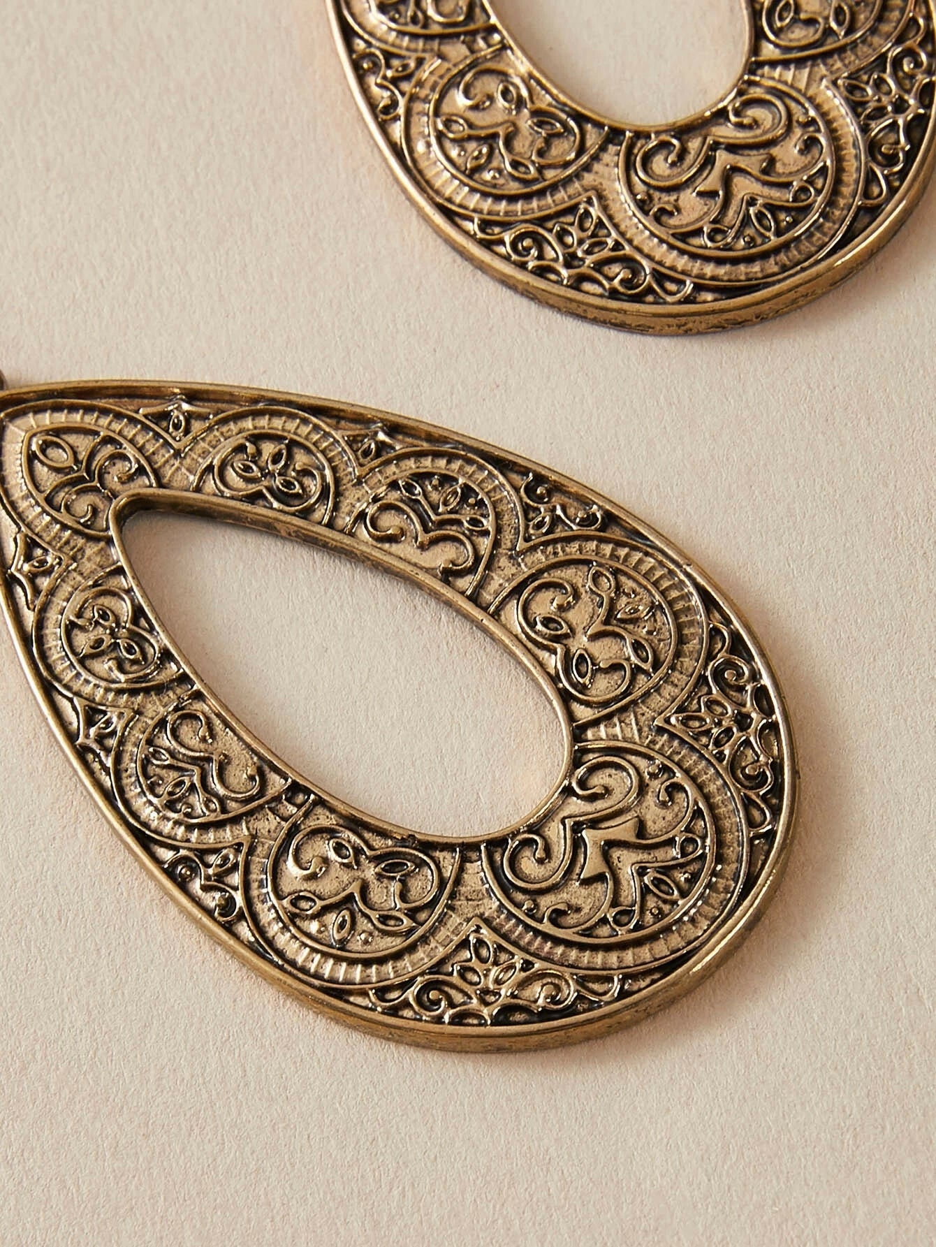 Tribal Ethnic Antique Gold Silver Carved Water Drop Big Earrings Boho Jewellery