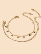 2pcs Women Rhinestone Gold Silver Chain Disc Charm Bracelet Fashion Accessories