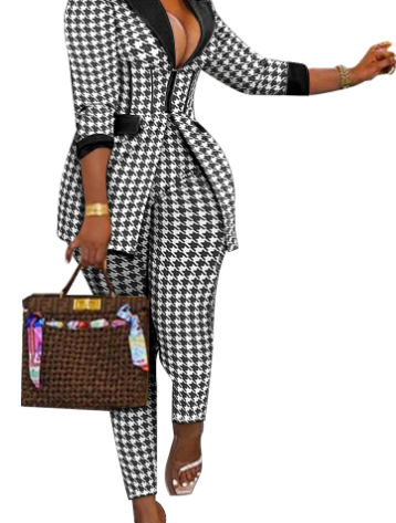 Pied Poule Blazer and Pants Set (Casual Wear)