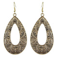 Tribal Ethnic Antique Gold Silver Carved Water Drop Big Earrings Boho Jewellery