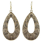 Tribal Ethnic Antique Gold Silver Carved Water Drop Big Earrings Boho Jewellery
