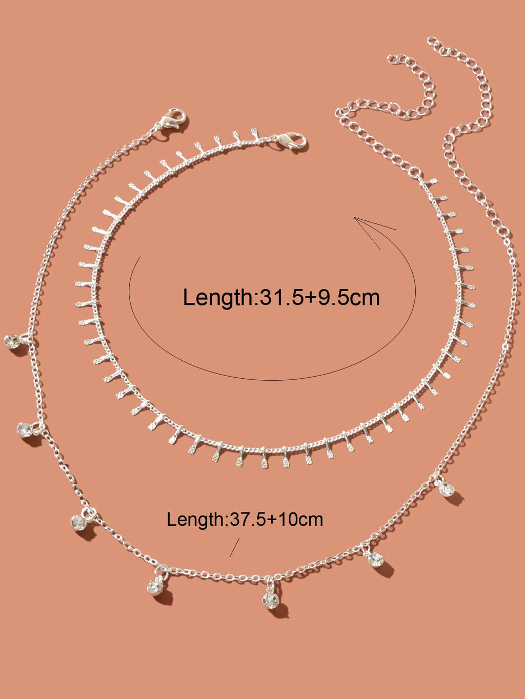 2 pcs Rhinestone Charm Layered Chain Necklace Personalized Choker