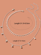 2 pcs Rhinestone Charm Layered Chain Necklace Personalized Choker