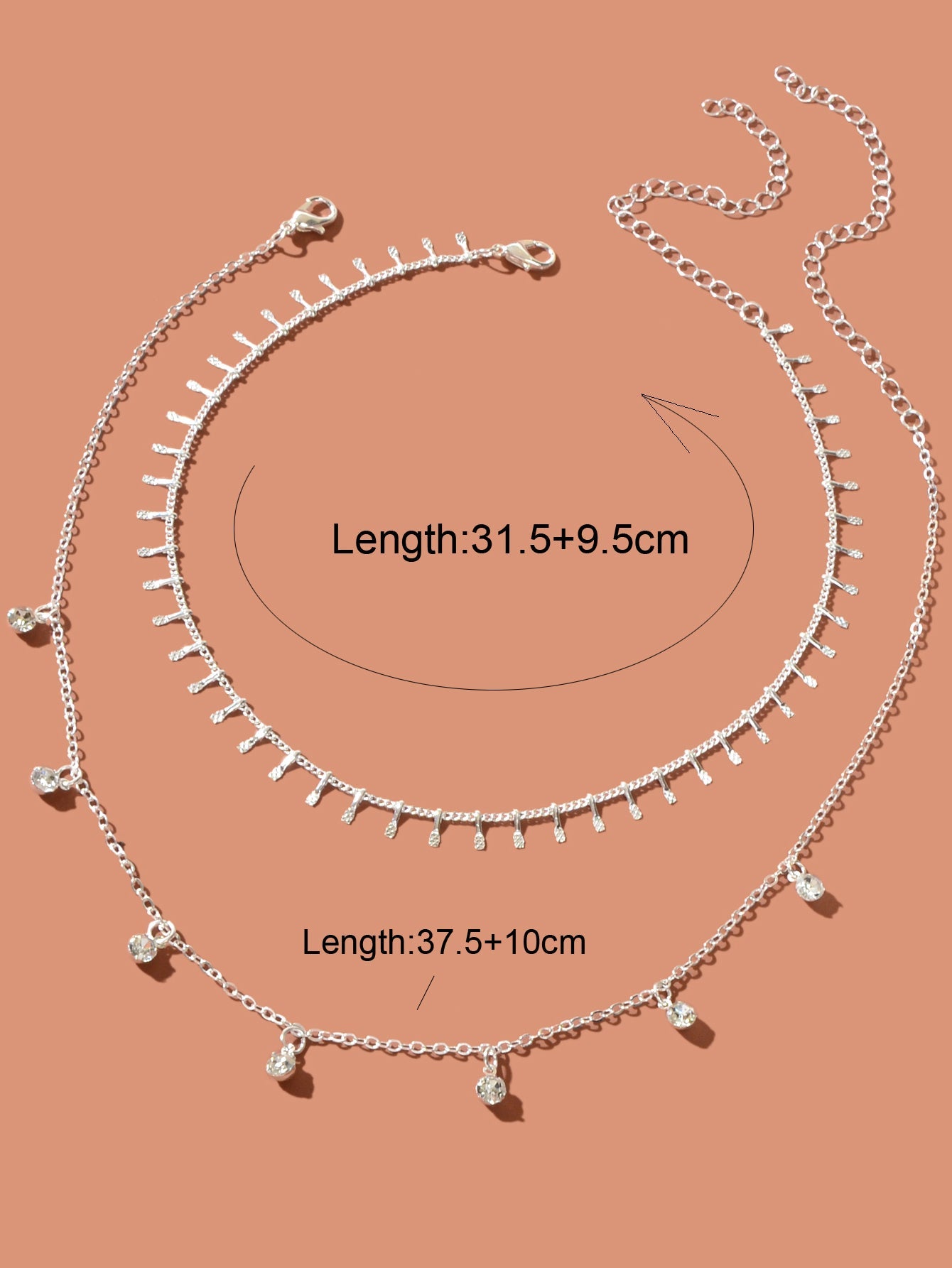2 pcs Rhinestone Charm Layered Chain Necklace Personalized Choker