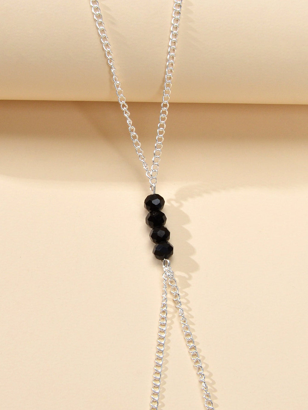 1pc Foot Beach Silver Chain Black Beads Anklet with Finger Ring Slave Bracelet