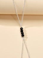 1pc Foot Beach Silver Chain Black Beads Anklet with Finger Ring Slave Bracelet