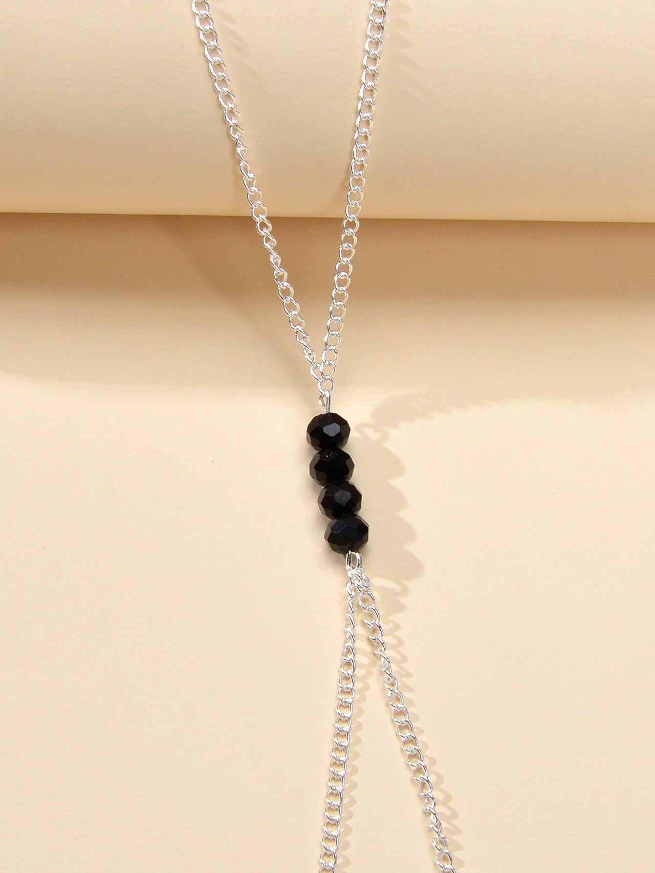 1pc Foot Beach Silver Chain Black Beads Anklet with Finger Ring Slave Bracelet