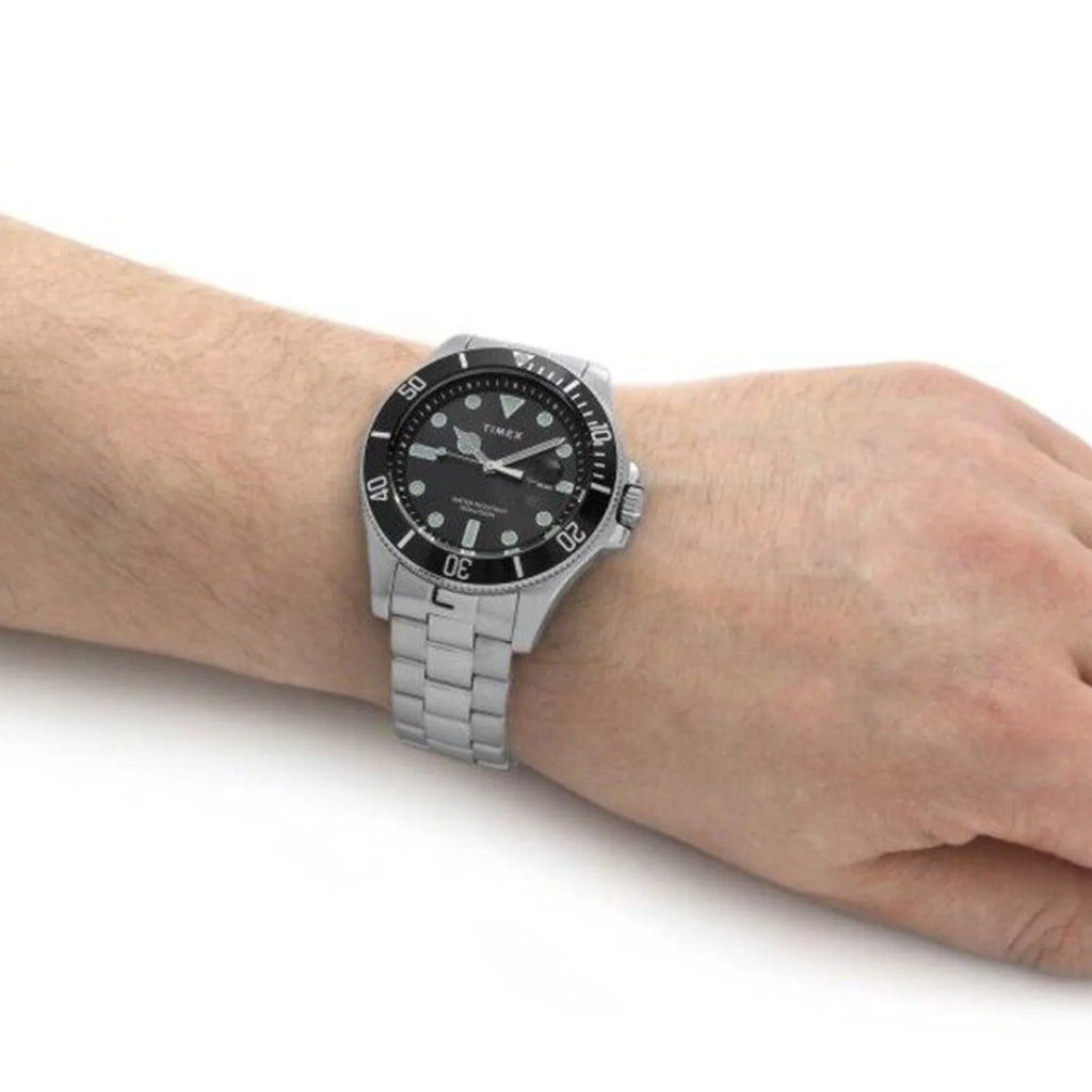 Timex Men's Silver Stainless Steel Watch, Black Dial | Tw2u41800