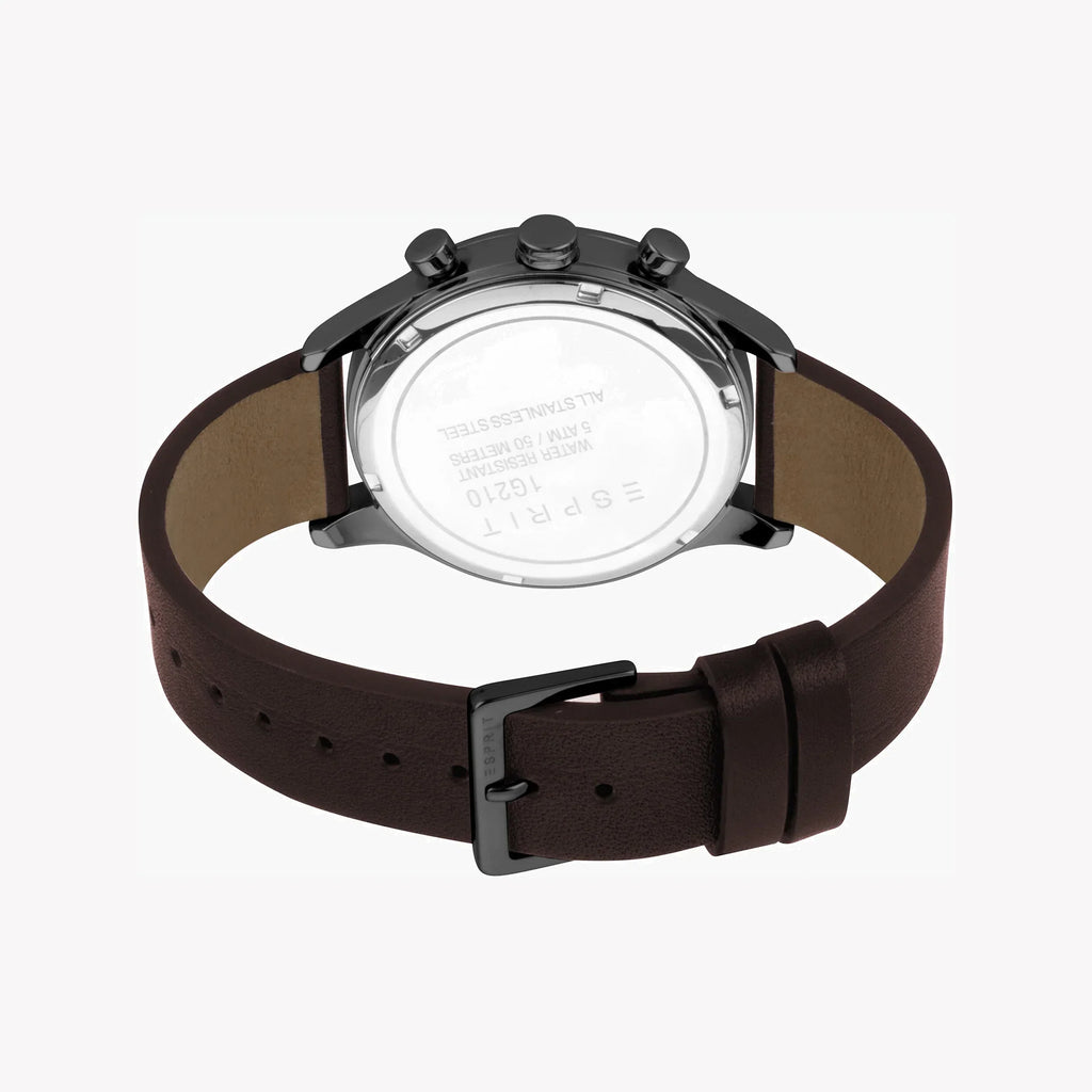 Esprit Men's Brown Leather Watch, Black Dial | Egs003116b
