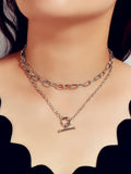 AU Post Punk Double layer Hip Hop Chunky Chain Buckle Necklace Bib Jewellery
