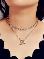 AU Post Punk Double layer Hip Hop Chunky Chain Buckle Necklace Bib Jewellery