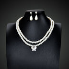 Imitation Pearl Double layered Necklace Water Drop Earrings Banquet Wedding Jewellery set
