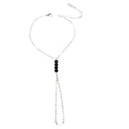 1pc Foot Beach Silver Chain Black Beads Anklet with Finger Ring Slave Bracelet