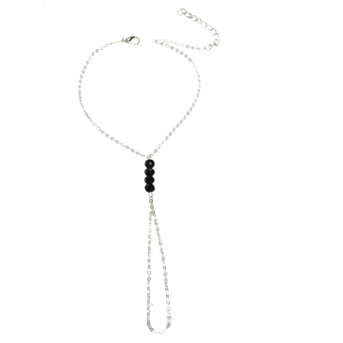 1pc Foot Beach Silver Chain Black Beads Anklet with Finger Ring Slave Bracelet