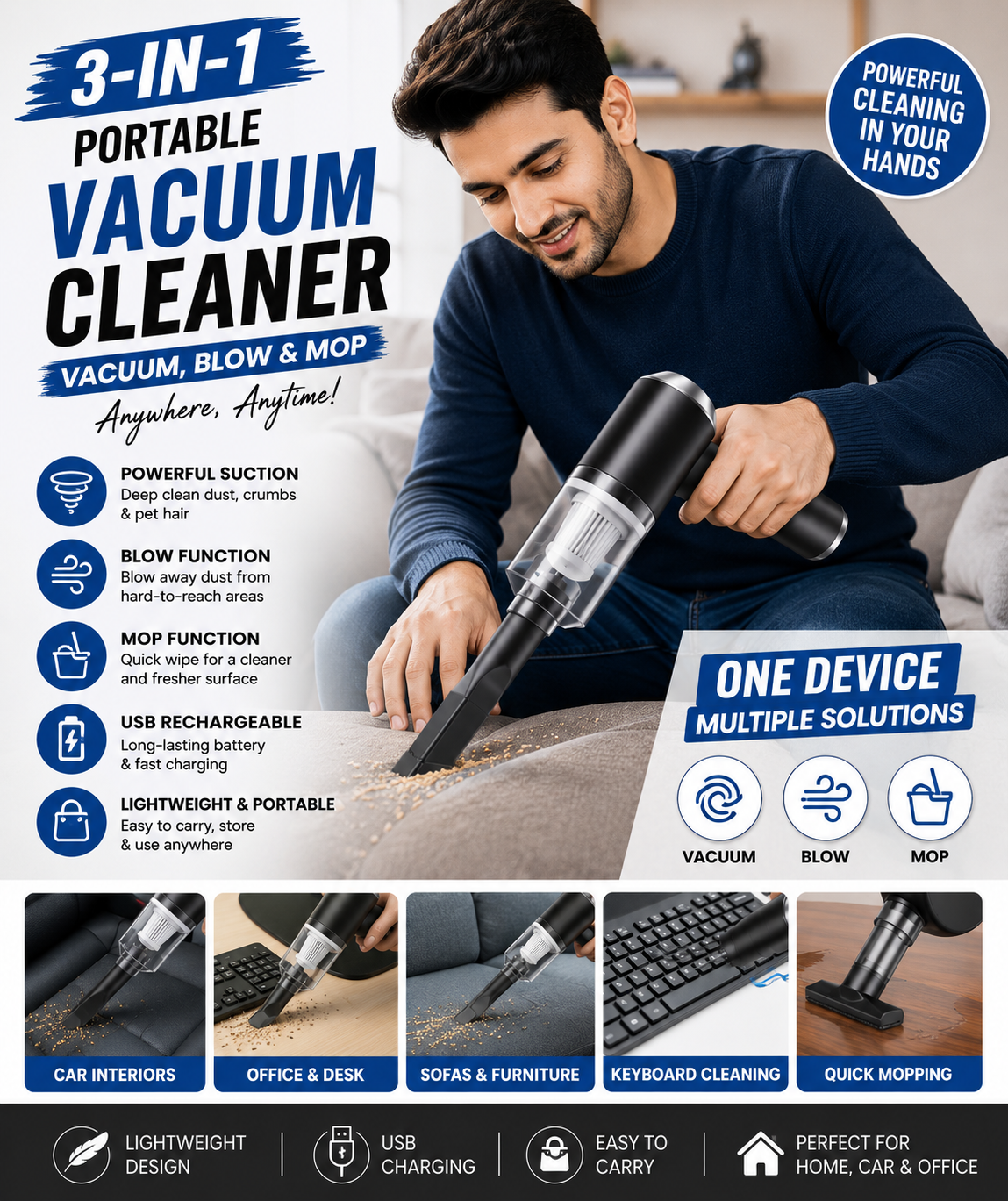 🧹 3-in-1 Portable Vacuum Cleaner 🚗✨