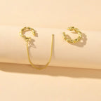 2 pcs Gold Chain Cartilage Cuff Earrings Punk Stud Statement