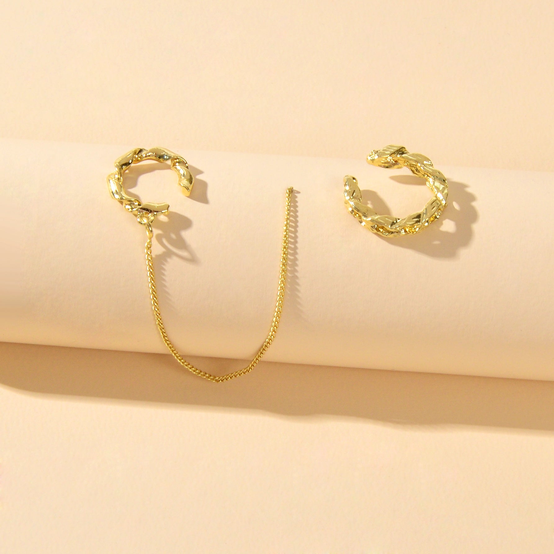 2 pcs Gold Chain Cartilage Cuff Earrings Punk Stud Statement