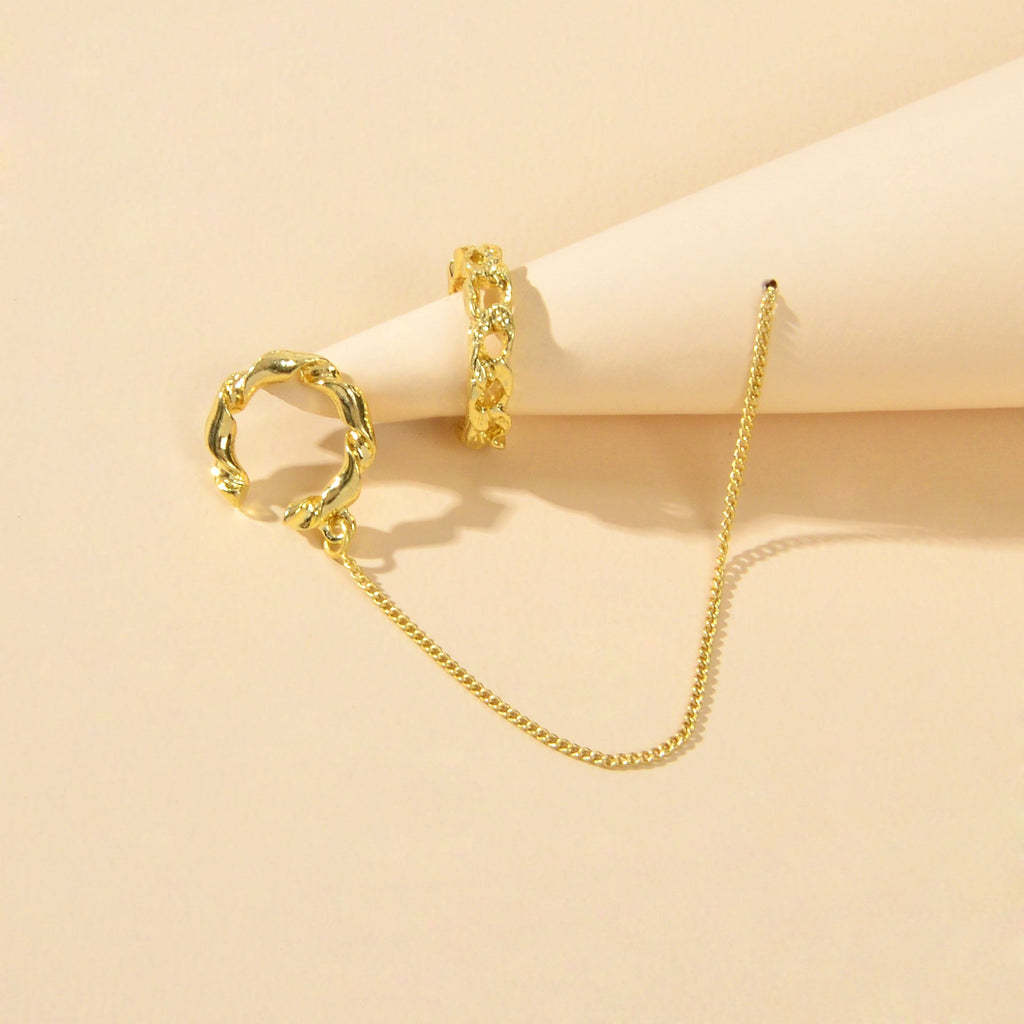 2 pcs Gold Chain Cartilage Cuff Earrings Punk Stud Statement