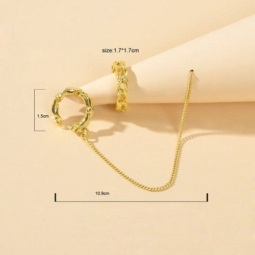 2 pcs Gold Chain Cartilage Cuff Earrings Punk Stud Statement