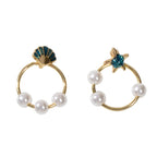 Fashion Jewellery Gold Circle Starfish Shell Asymmetric Stud Earrings Accessory